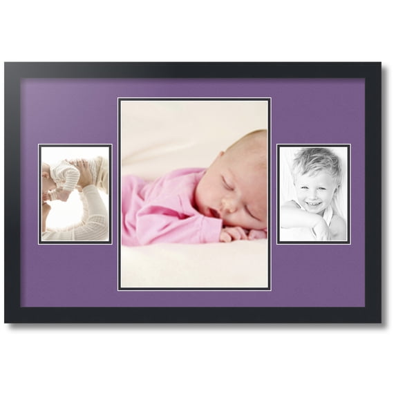 ArtToFrames Collage Photo Picture Frame with 1 - 11x14 and 2 - 5x7 Openings, Framed in Black with Grape and Black Mats (CDM-3926-75)