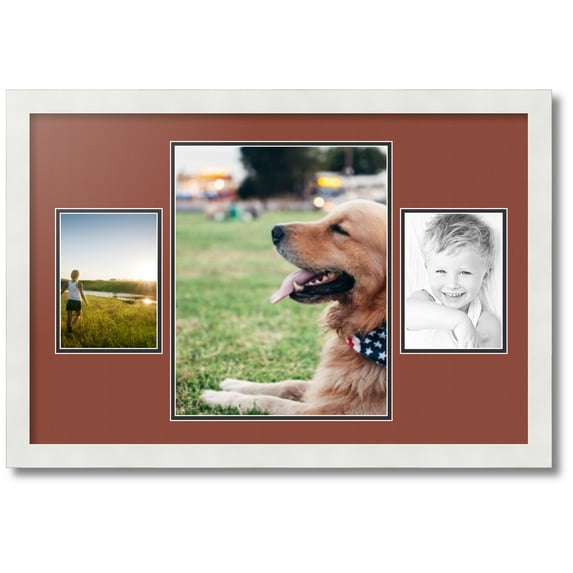 ArtToFrames Collage Photo Picture Frame with 1 - 11x14 and 2 - 5x7 Openings, Framed in White with Cognac and Black Mats (CDM-3966-75)