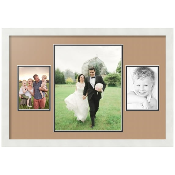 ArtToFrames Collage Photo Picture Frame with 1 - 11x14 and 2 - 5x7" Openings, Framed in White with Desert Sand and Black Mats (CDM-3966-206)