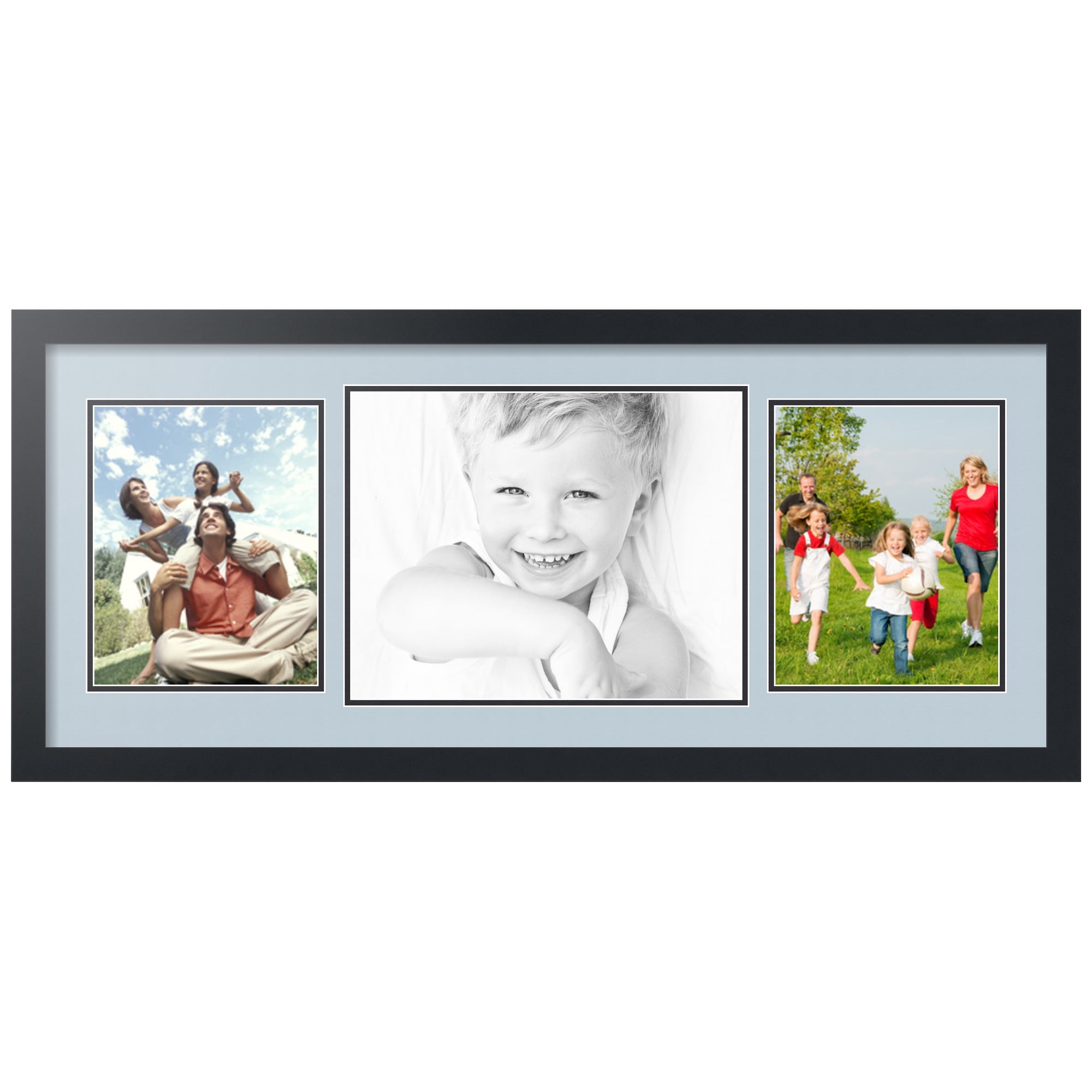 ArtToFrames Collage Photo Picture Frame with 1 - 11x14 and 2 - 8x10 Openings, Framed in Black with Baby Blue and Black Mats (CDM-3926-70)