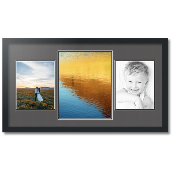ArtToFrames Collage Photo Picture Frame with 1 - 11x14 and 2 - 8x10 Openings, Framed in Black with Charcoal and Black Mats (CDM-3926-75)