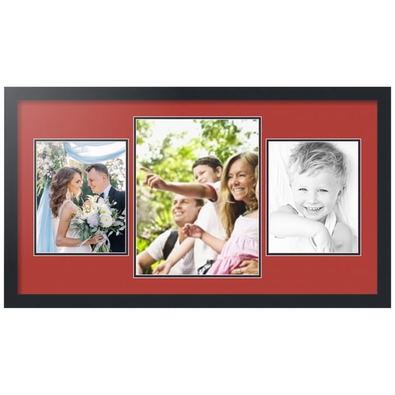 ArtToFrames Collage Photo Picture Frame with 1 - 11x14 and 2 - 8x10" Openings, Framed in Black with Deep Red and Black Mats (CDM-3926-209)