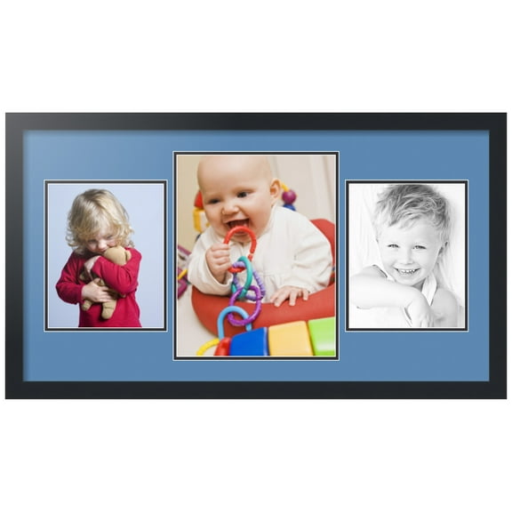 ArtToFrames Collage Photo Picture Frame with 1 - 11x14 and 2 - 8x10" Openings, Framed in Black with Liberty Blue and Black Mats (CDM-3926-209)