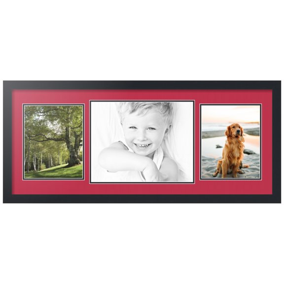 ArtToFrames Collage Photo Picture Frame with 1 - 11x14 and 2 - 8x10 Openings, Framed in Black with Rouge and Black Mats (CDM-3926-70)