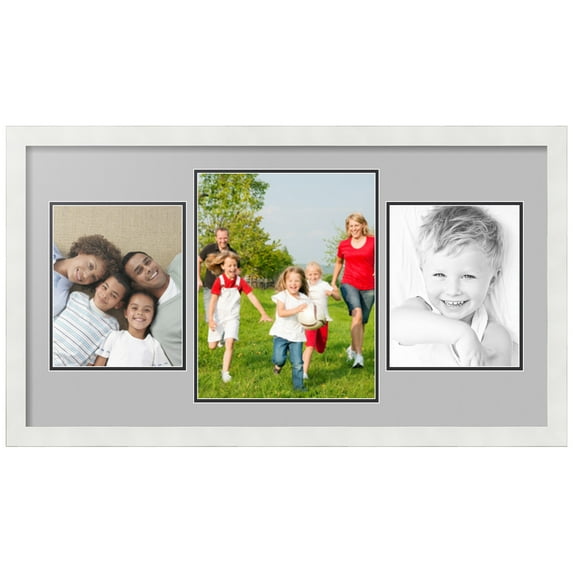 ArtToFrames Collage Photo Picture Frame with 1 - 11x14 and 2 - 8x10 Openings, Framed in White with TV Grey and Black Mats (CDM-3966-75)