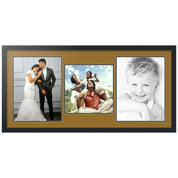 ArtToFrames Collage Photo Picture Frame with 1 - 12x12 and 2 - 12x16 Openings, Framed in Black with El Dorado and Black Mats (CDM-3926-71)