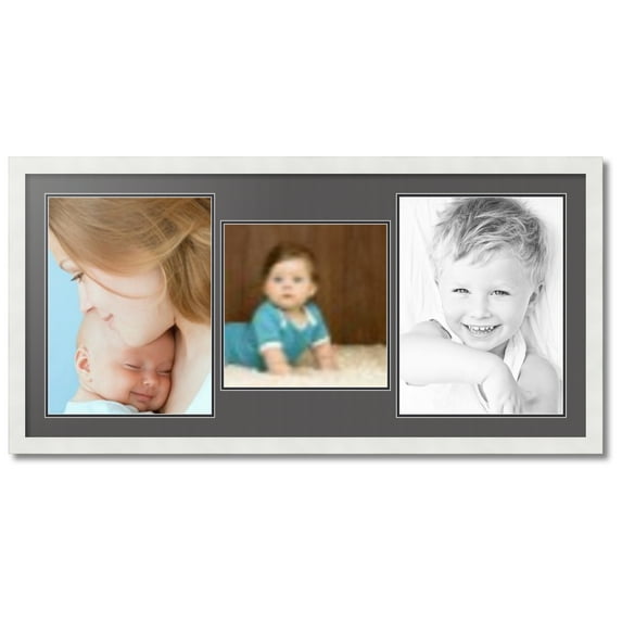 ArtToFrames Collage Photo Picture Frame with 1 - 12x12 and 2 - 12x16 Openings, Framed in White with Charcoal and Black Mats (CDM-3966-71)