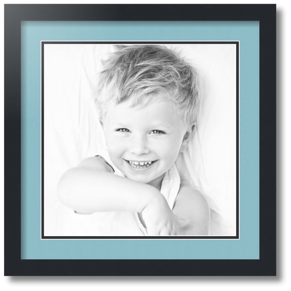 ArtToFrames Collage Photo Picture Frame with 1 - 14x14 Openings, Framed in Black with French Blue and Black Mats (CDM-3926-301)