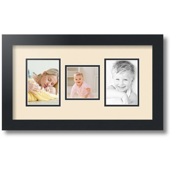 ArtToFrames Collage Photo Picture Frame with 1 - 3.5x3.5 and 2 - 3.5x5 Openings, Framed in Black with Alabaster and Black Mats (CDM-3926-71)