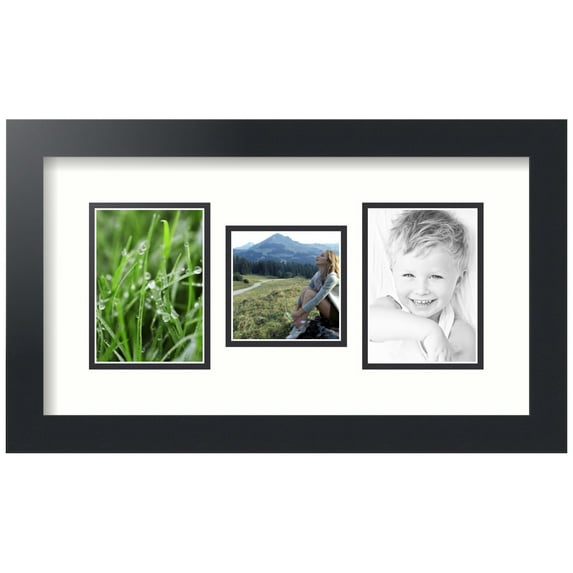 ArtToFrames Collage Photo Picture Frame with 1 - 3.5x3.5 and 2 - 3.5x5" Openings, Framed in Black with Light Cream and Black Mats (CDM-3926-1625)