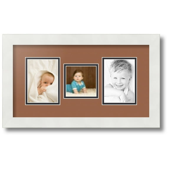 ArtToFrames Collage Photo Picture Frame with 1 - 3.5x3.5 and 2 - 3.5x5 Openings, Framed in White with Paloma and Black Mats (CDM-3966-71)