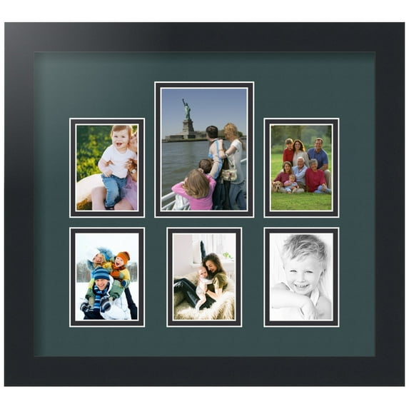 ArtToFrames Collage Photo Picture Frame with 1 - 3.5x5 and 5 - 2.5x3.5" Openings, Framed in Black with Evergreen and Black Mats (CDM-3926-260)
