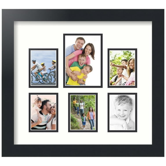 ArtToFrames Collage Photo Picture Frame with 1 - 3.5x5 and 5 - 2.5x3.5" Openings, Framed in Black with Light Cream and Black Mats (CDM-3926-260)