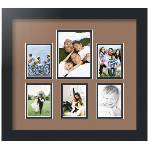 ArtToFrames Collage Photo Picture Frame with 1 - 3.5x5 and 5 - 2.5x3.5" Openings, Framed in Black with Sandpiper and Black Mats (CDM-3926-260)