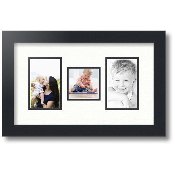 ArtToFrames Collage Photo Picture Frame with 1 - 3x3 and 2 - 3x5" Openings, Framed in Black with Fabric White and Black Mats (CDM-3926-1624)