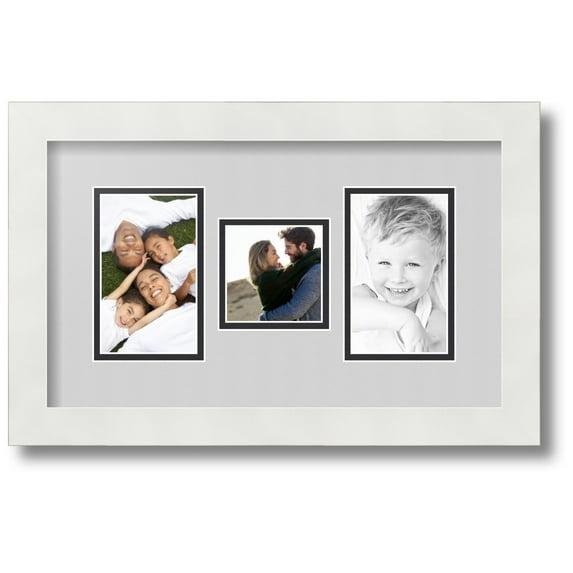 ArtToFrames Collage Photo Picture Frame with 1 - 3x3 and 2 - 3x5 Openings, Framed in White with Candlewick and Black Mats (CDM-3966-71)