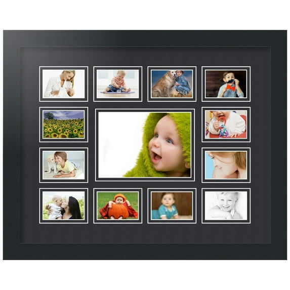 ArtToFrames Collage Photo Picture Frame with 1 - 4.75x6.75 and 12 - 2x3" Openings, Framed in Black with Black and Black Mats (CDM-3926-569)