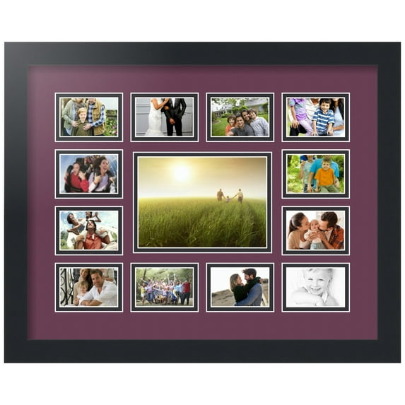 ArtToFrames Collage Photo Picture Frame with 1 - 4.75x6.75 and 12 - 2x3" Openings, Framed in Black with Ruby and Black Mats (CDM-3926-569)