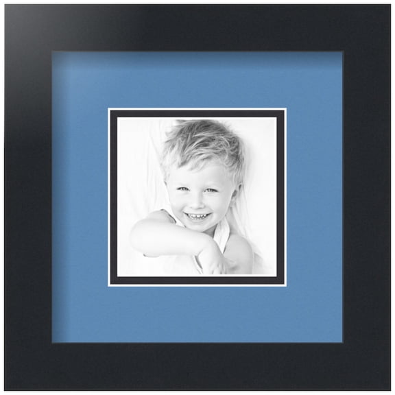 ArtToFrames Collage Photo Picture Frame with 1 - 4x4" Openings, Framed in Black with Liberty Blue and Black Mats (CDM-3926-2721)