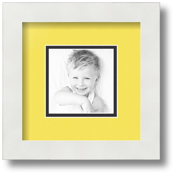 ArtToFrames Collage Photo Picture Frame with 1 - 4x4 Openings, Framed in White with Canary and Black Mats (CDM-3966-301)