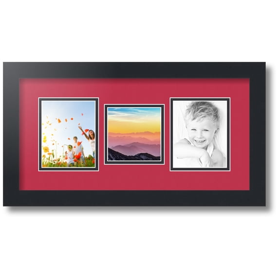 ArtToFrames Collage Photo Picture Frame with 1 - 4x4 and 2 - 4x5 Openings, Framed in Black with Rouge and Black Mats (CDM-3926-71)