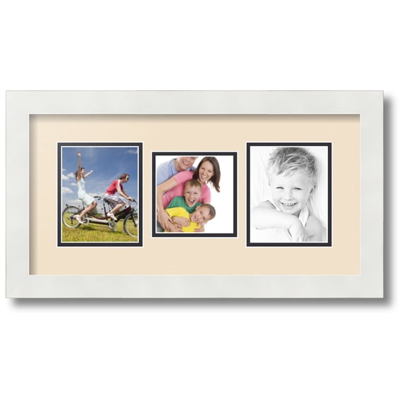ArtToFrames Collage Photo Picture Frame with 1 - 4x4 and 2 - 4x5 Openings, Framed in White with French Creme and Black Mats (CDM-3966-71)