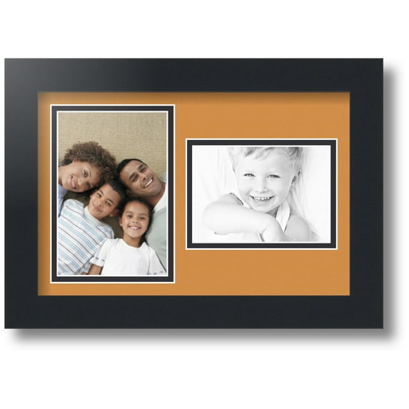 ArtToFrames Collage Photo Picture Frame with 1 - 4x6, 3.5x5" Openings, Framed in Black with Amber and Black Mats (CDM-3926-110)