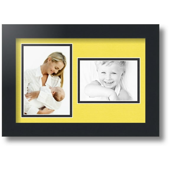 ArtToFrames Collage Photo Picture Frame with 1 - 4x6, 3.5x5 Openings, Framed in Black with Canary and Black Mats (CDM-3926-42)