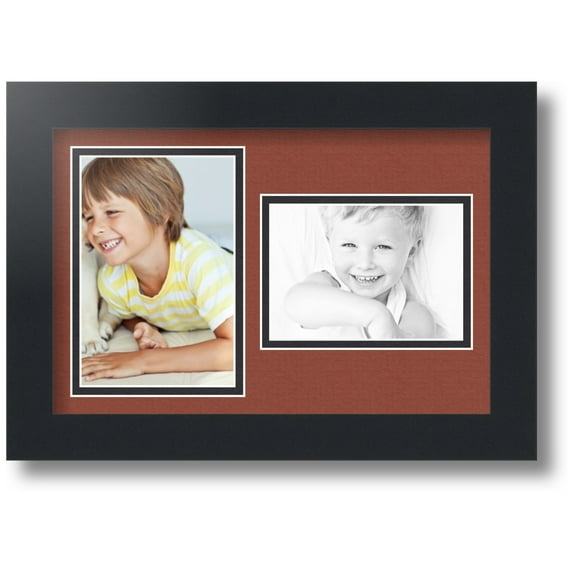 ArtToFrames Collage Photo Picture Frame with 1 - 4x6, 3.5x5 Openings, Framed in Black with Cognac and Black Mats (CDM-3926-42)