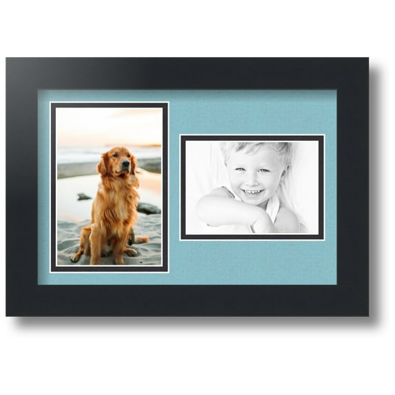 ArtToFrames Collage Photo Picture Frame with 1 - 4x6, 3.5x5 Openings, Framed in Black with French Blue and Black Mats (CDM-3926-42)