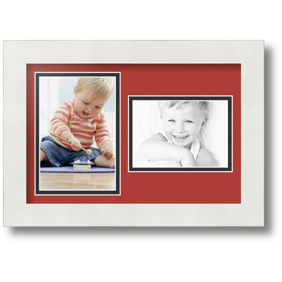 ArtToFrames Collage Photo Picture Frame with 1 - 4x6, 3.5x5" Openings, Framed in White with Deep Red and Black Mats (CDM-3966-110)