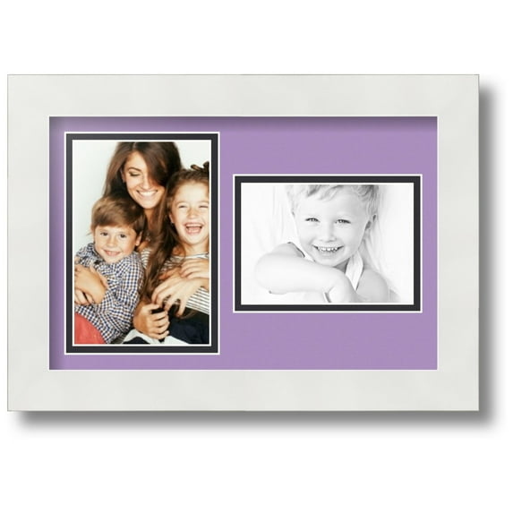 ArtToFrames Collage Photo Picture Frame with 1 - 4x6, 3.5x5 Openings, Framed in White with Lavender Mist and Black Mats (CDM-3966-42)