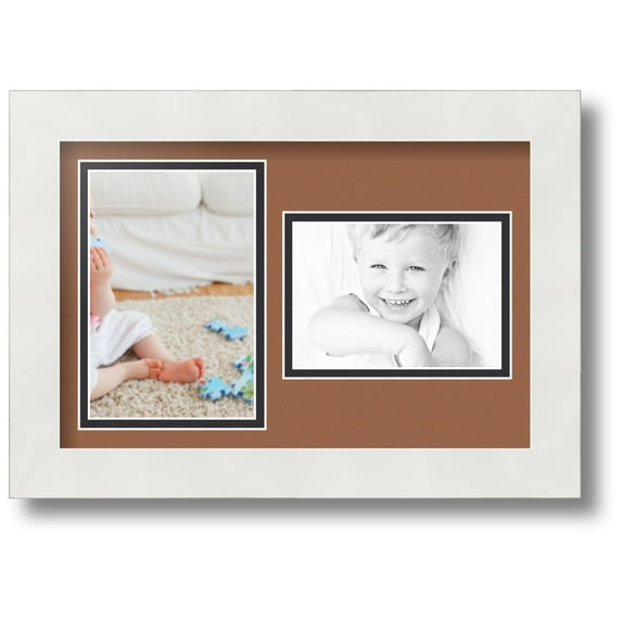 ArtToFrames Collage Photo Picture Frame with 1 - 4x6, 3.5x5 Openings, Framed in White with Paloma and Black Mats (CDM-3966-42)