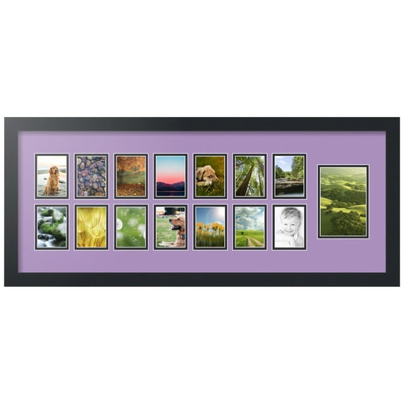 ArtToFrames Collage Photo Picture Frame with 1 - 4x6 and 14 - 2.5x3.5 Openings, Framed in Black with Lavender Mist and Black Mats (CDM-3926-249)