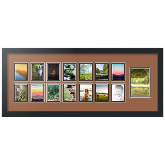 ArtToFrames Collage Photo Picture Frame with 1 - 4x6 and 14 - 2.5x3.5 Openings, Framed in Black with Paloma and Black Mats (CDM-3926-249)