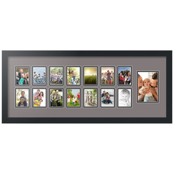 ArtToFrames Collage Photo Picture Frame with 1 - 4x6 and 14 - 2.5x3.5 Openings, Framed in Black with Pewter and Black Mats (CDM-3926-249)