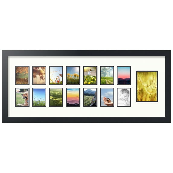 ArtToFrames Collage Photo Picture Frame with 1 - 4x6 and 14 - 2.5x3.5 Openings, Framed in Black with Porcelain and Black Mats (CDM-3926-249)