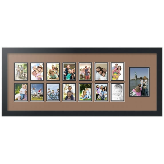 ArtToFrames Collage Photo Picture Frame with 1 - 4x6 and 14 - 2.5x3.5 Openings, Framed in Black with Sandpiper and Black Mats (CDM-3926-249)