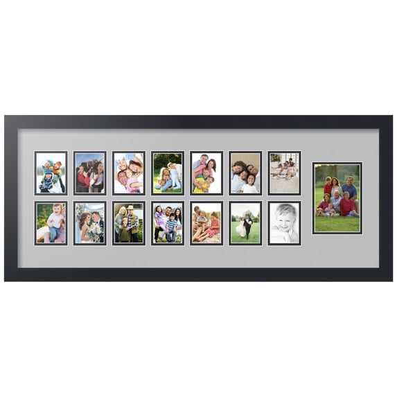 ArtToFrames Collage Photo Picture Frame with 1 - 4x6 and 14 - 2.5x3.5 Openings, Framed in Black with TV Grey and Black Mats (CDM-3926-249)