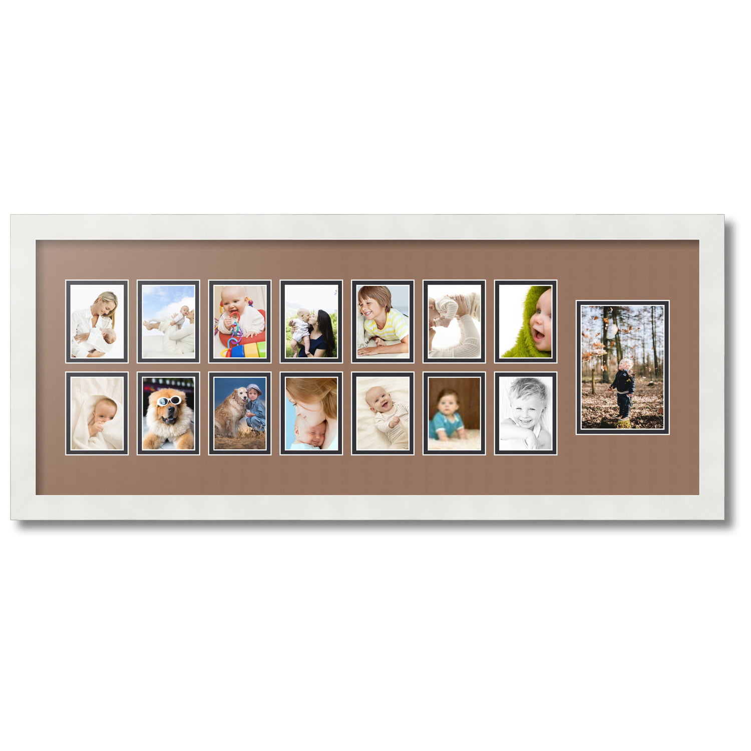 ArtToFrames Picture Frame 9 Piece Wall Set, (4) 6x6, (1) 12x12, (4) 6x4  inch, White Frames, White Display Mats