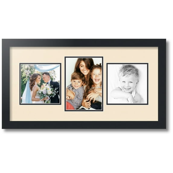 ArtToFrames Collage Photo Picture Frame with 1 - 5.5x8 and 2 - 6x6 Openings, Framed in Black with Alabaster and Black Mats (CDM-3926-99)