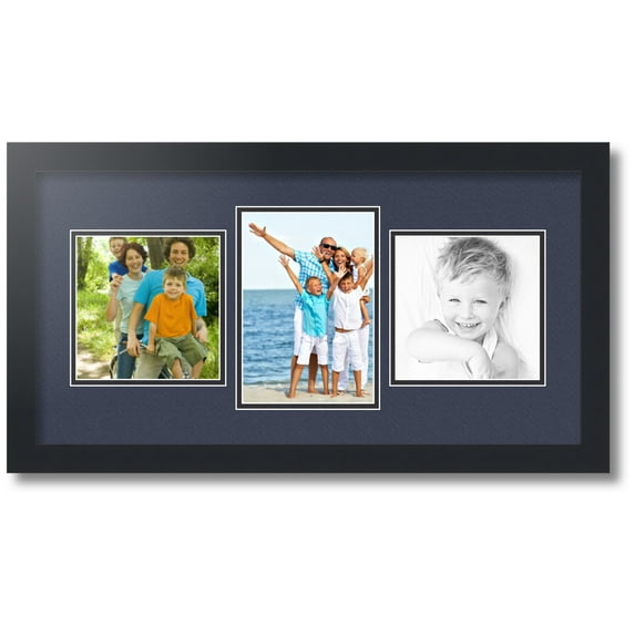 ArtToFrames Collage Photo Picture Frame with 1 - 5.5x8 and 2 - 6x6 Openings, Framed in Black with Blue Jay and Black Mats (CDM-3926-99)
