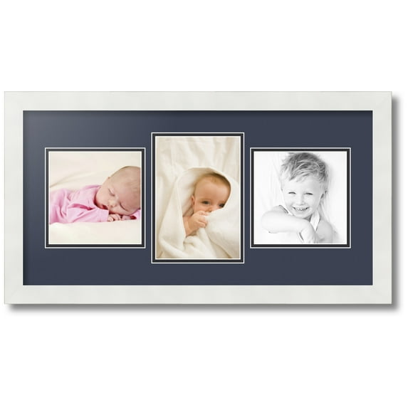 ArtToFrames Collage Photo Picture Frame with 1 - 5.5x8 and 2 - 6x6 Openings, Framed in White with Blue Jay and Black Mats (CDM-3966-99)