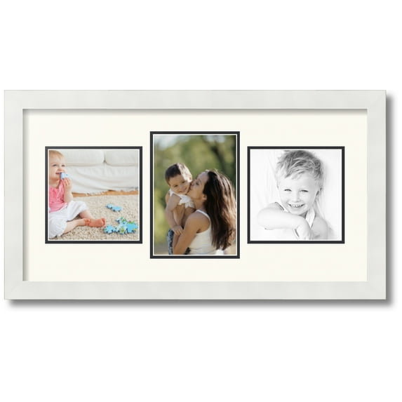 ArtToFrames Collage Photo Picture Frame with 1 - 5.5x8 and 2 - 6x6 Openings, Framed in White with Chantilly and Black Mats (CDM-3966-99)