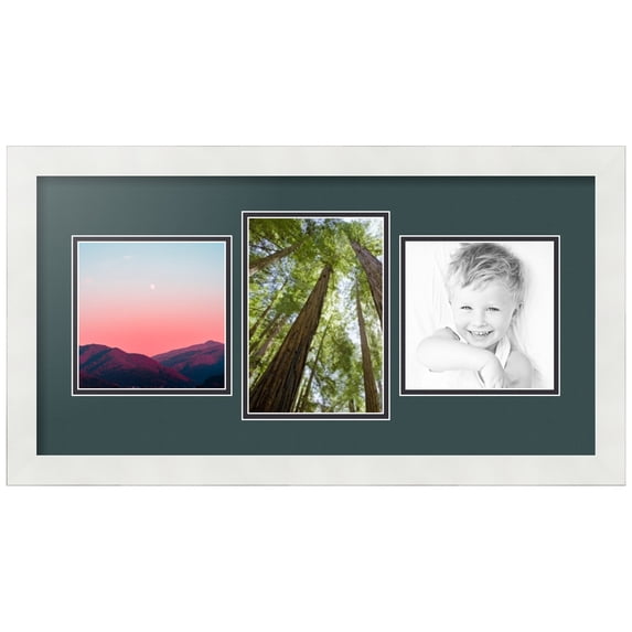 ArtToFrames Collage Photo Picture Frame with 1 - 5.5x8 and 2 - 6x6" Openings, Framed in White with Evergreen and Black Mats (CDM-3966-1217)