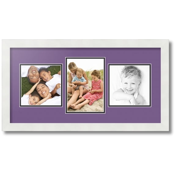 ArtToFrames Collage Photo Picture Frame with 1 - 5.5x8 and 2 - 6x6 Openings, Framed in White with Grape and Black Mats (CDM-3966-99)