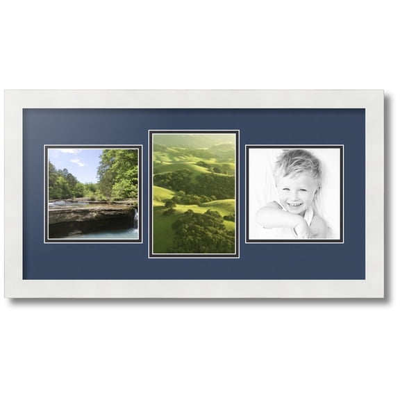 ArtToFrames Collage Photo Picture Frame with 1 - 5.5x8 and 2 - 6x6 Openings, Framed in White with Midnight Blue and Black Mats (CDM-3966-99)