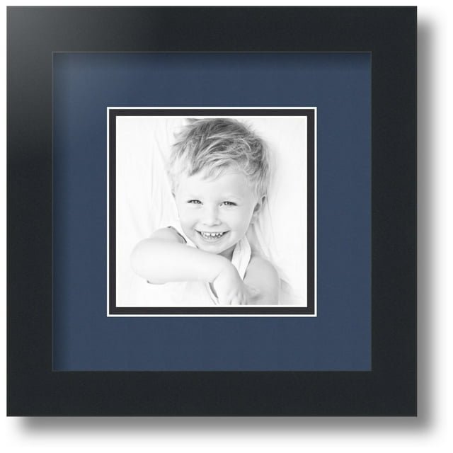 ArtToFrames Collage Photo Picture Frame with 1 - 5x5 Openings, Framed in Black with Midnight Blue and Black Mats (CDM-3926-301)