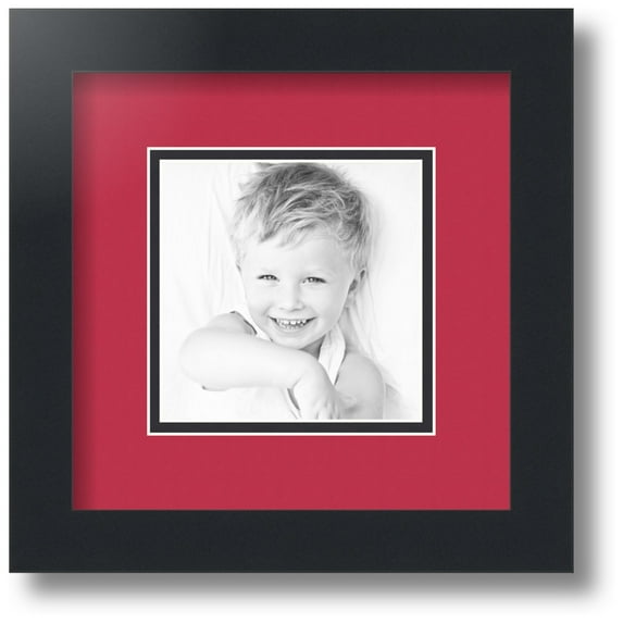 ArtToFrames Collage Photo Picture Frame with 1 - 5x5 Openings, Framed in Black with Rouge and Black Mats (CDM-3926-301)