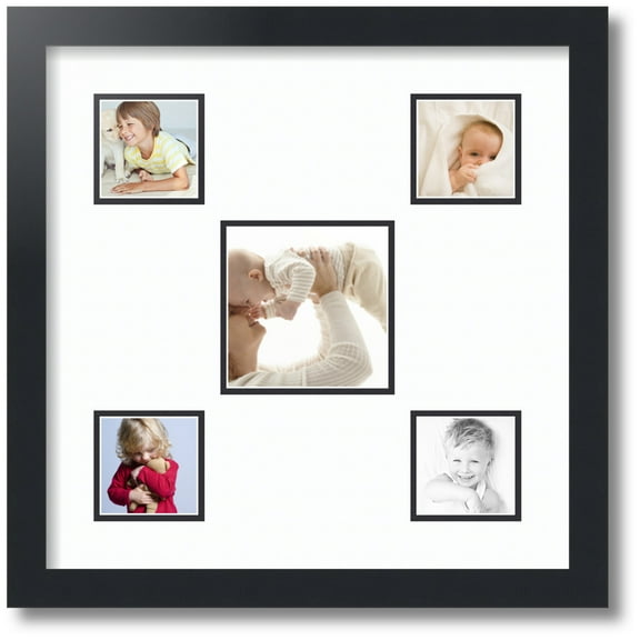 ArtToFrames Collage Photo Picture Frame with 1 - 5x5 and 4 - 3x3" Openings, Framed in Black with Super White and Black Mats (CDM-3926-65)